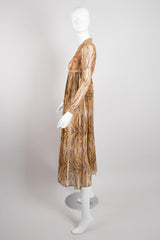 Bill Blass Silk Chiffon Empire Waist Tiger Lamé Dress