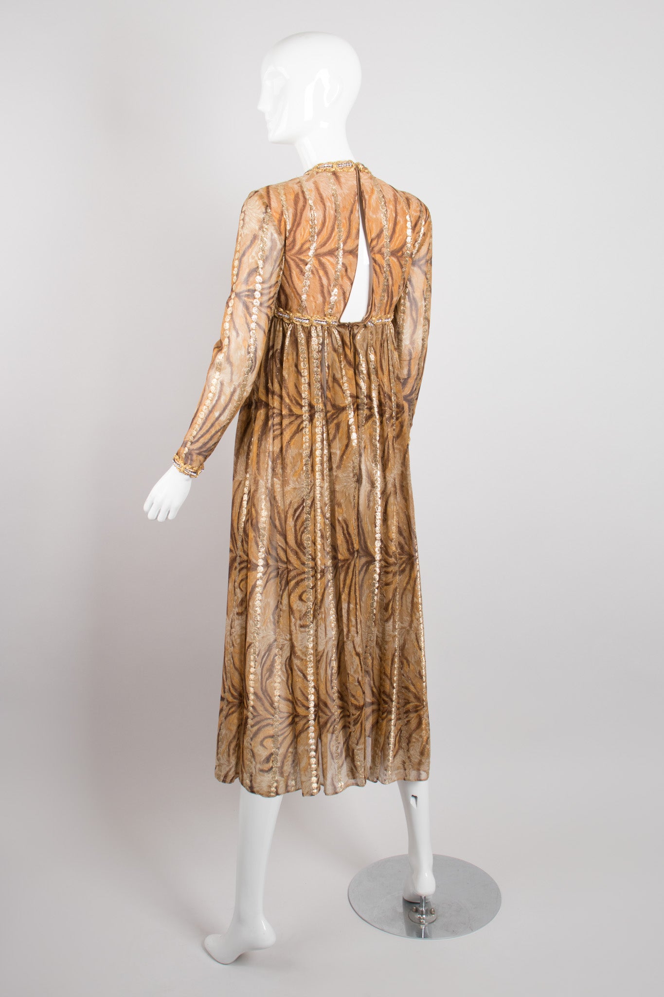 Bill Blass Silk Chiffon Empire Waist Tiger Lamé Dress