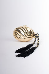 Golden Egg Tassel Clutch Vintage Minaudiere Metal Box Bag