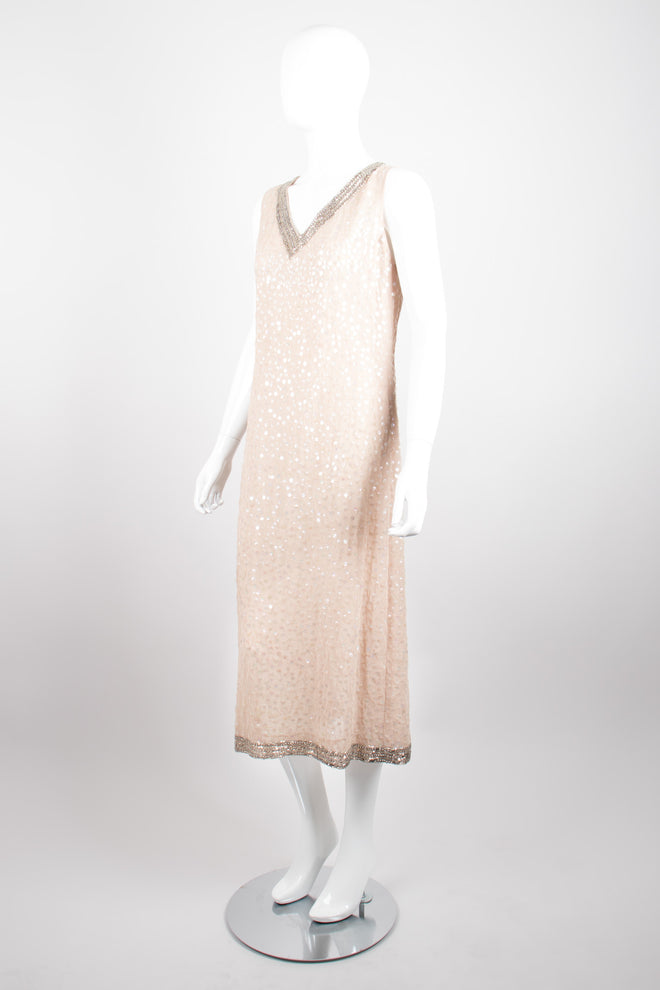 Mr. Blackwell Vintage Sheer Sequined Chiffon Nude Naked Dress