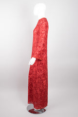 Riazee Sheer Red Beaded Shift Column Gown