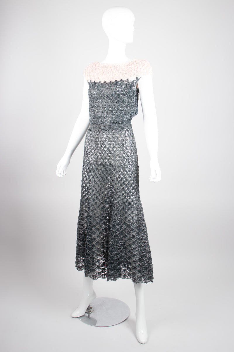 Vintage Crochet Mesh Raffia Colorblock Dress