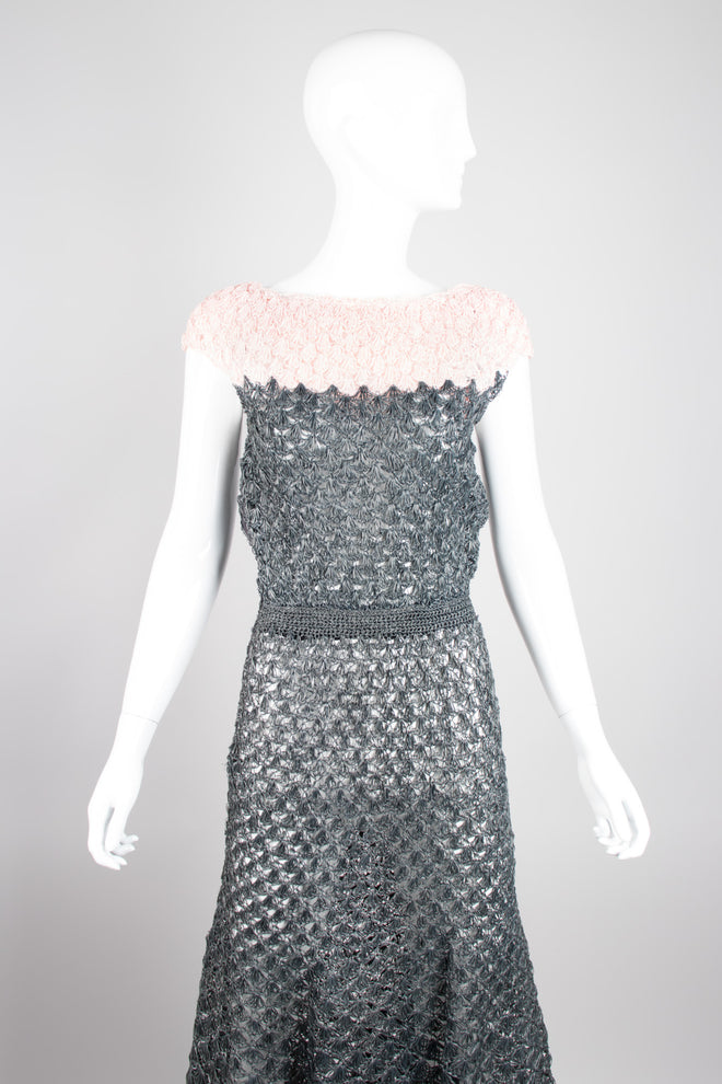 Vintage Crochet Mesh Raffia Colorblock Dress