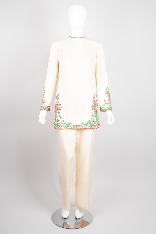 Harmay Embellished Indian Paisley Raw Silk Ethnic Tunic & Pant Set