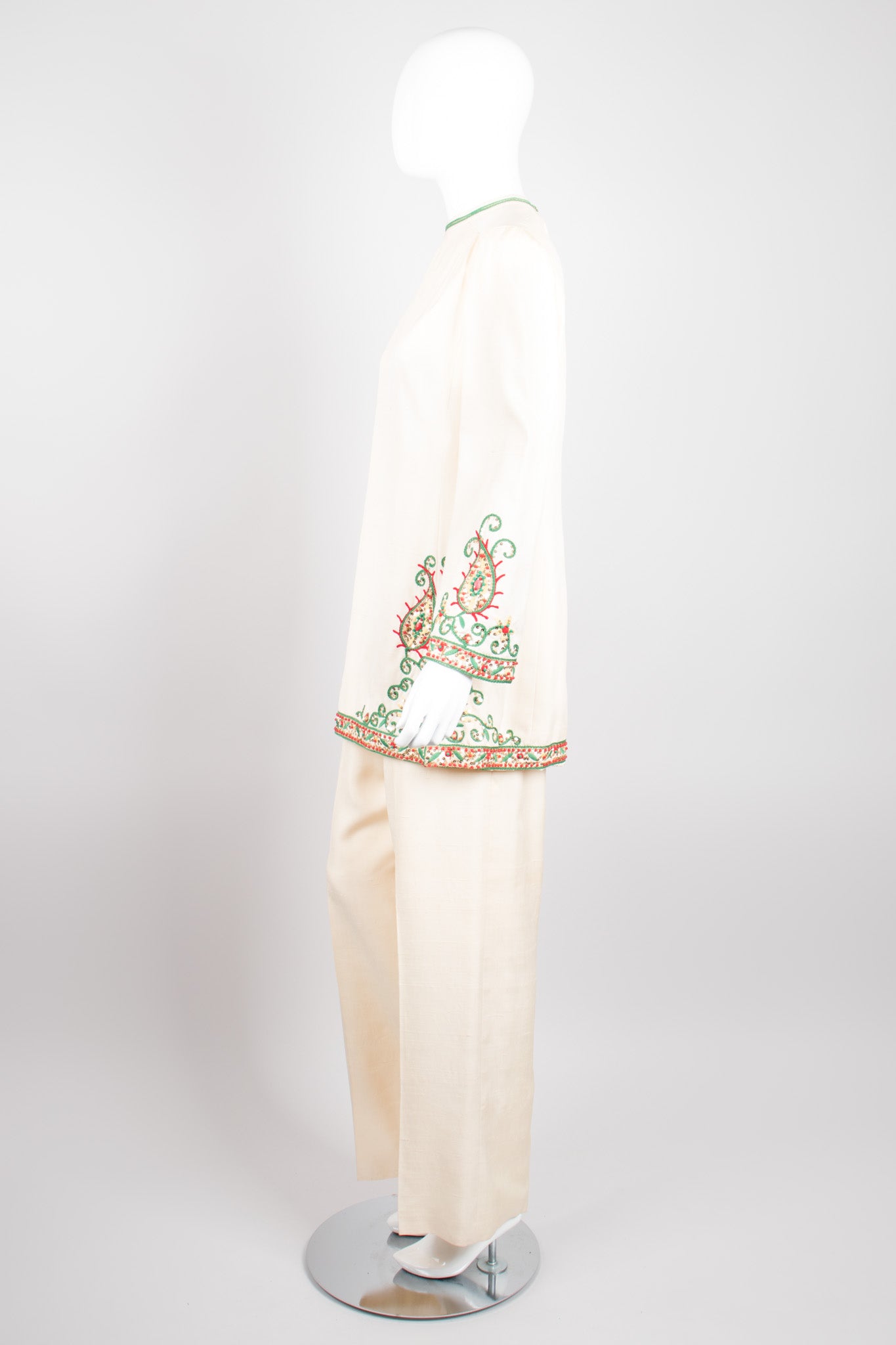 Harmay Embellished Indian Paisley Raw Silk Ethnic Tunic & Pant Set