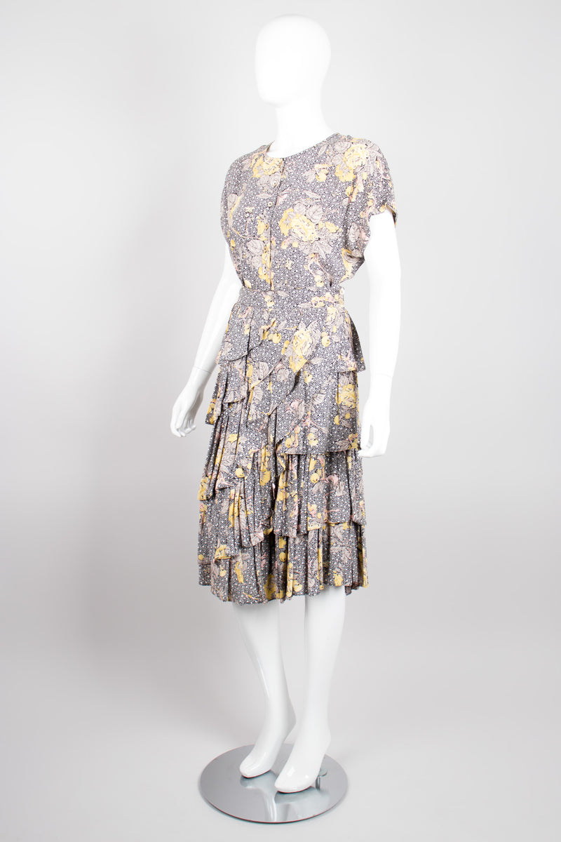 Mondi Vintage Floral Leaf Cabbage  Top & Ruffle Skirt Set