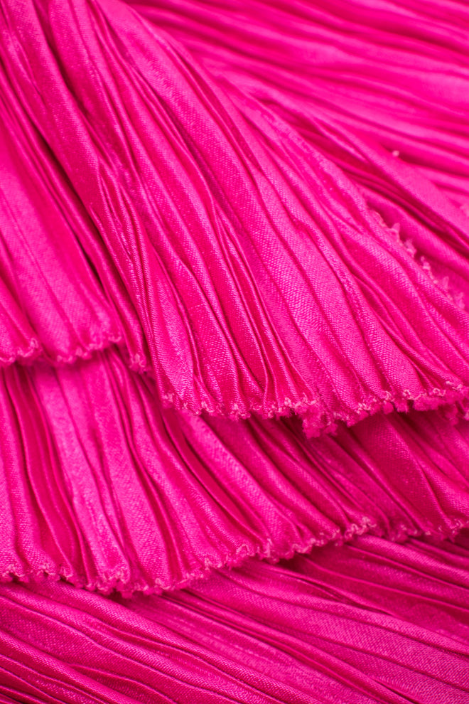 Mary McFadden Hot Pink Strapless Bow Back Pleated Gown