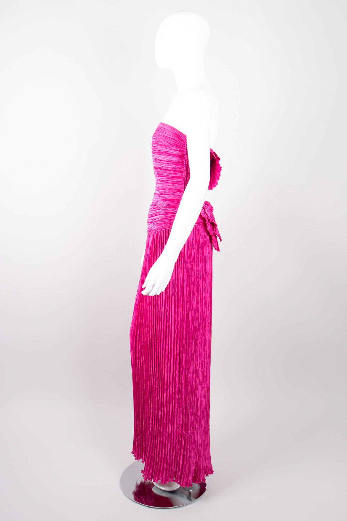 Mary McFadden Hot Pink Strapless Bow Back Pleated Gown