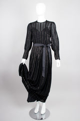 Mr. Blackwell Gothic Gold Lamé Stripe Chiffon Dress