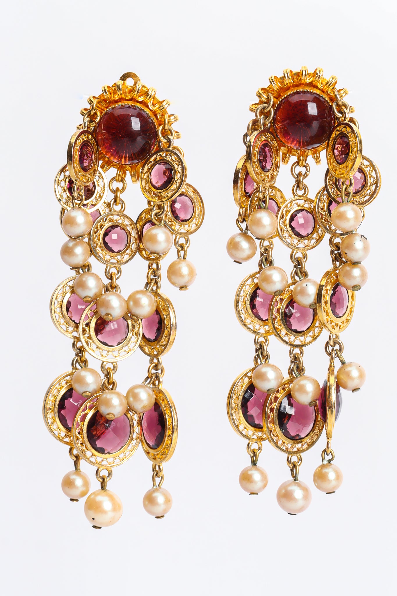 Vintage William DeLillo Amethyst Pearl Chandelier Earrings front hang @ Recess LA