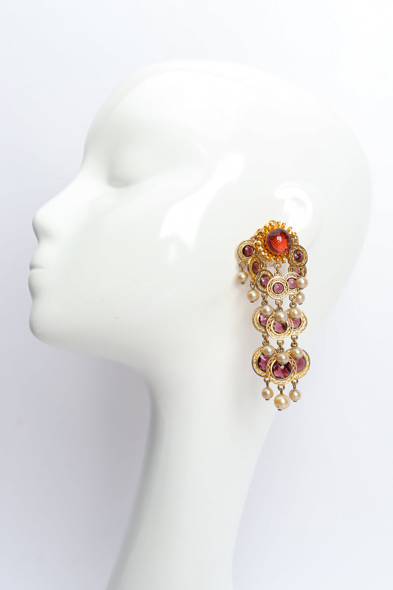Vintage William DeLillo Amethyst Pearl Chandelier Earrings on mannequin @ Recess LA