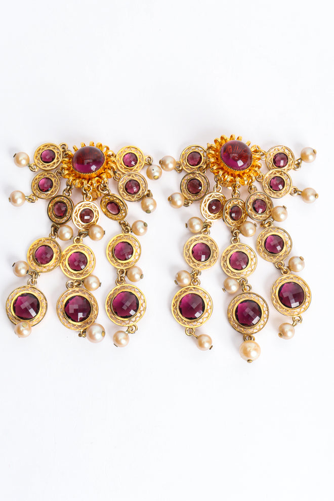 Vintage William DeLillo Amethyst Pearl Chandelier Earrings flat front @ Recess LA