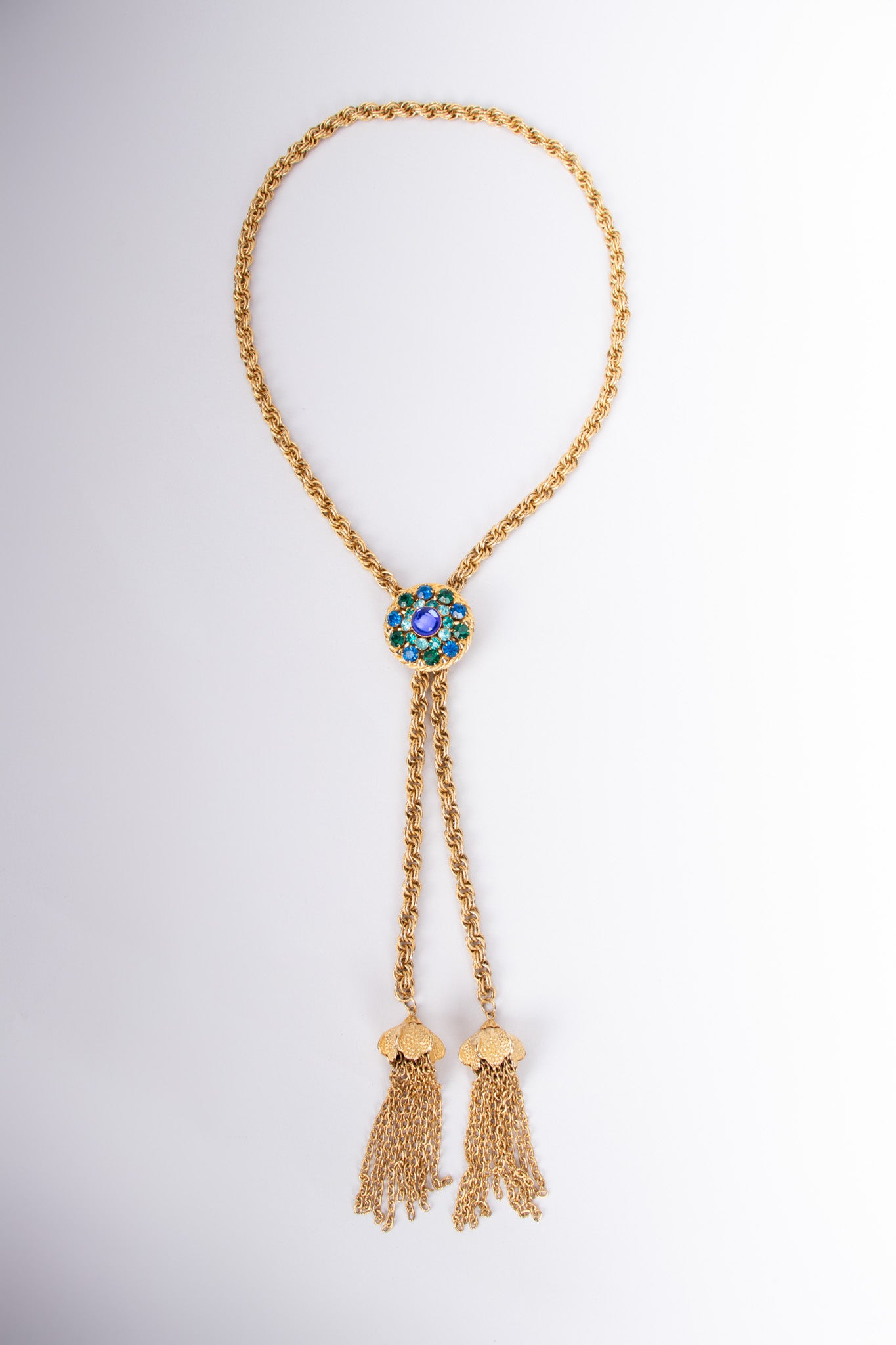 Vintage Jeweled Tassel Lariat Necklace Bolo Tie Wrap Choker
