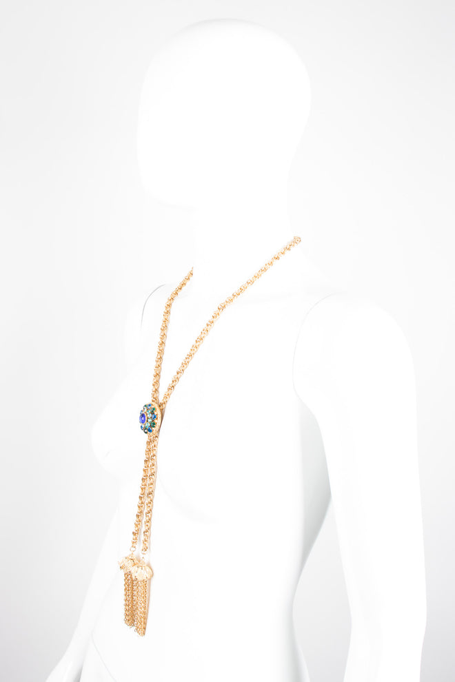 Vintage Jeweled Tassel Lariat Necklace Bolo Tie Wrap Choker