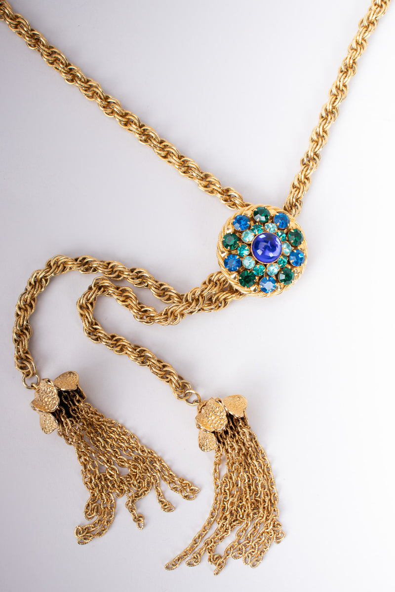 Vintage Jeweled Tassel Lariat Necklace Bolo Tie Wrap Choker