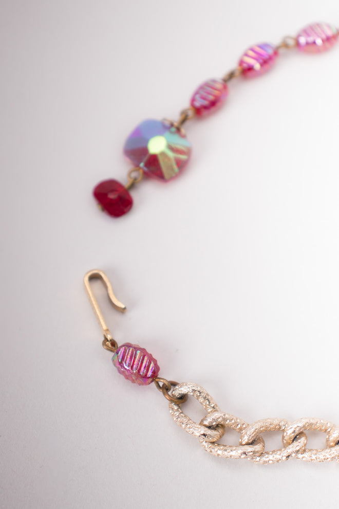 Hobe Vintage pink Iridescent Candy Bead Waterfall Necklace