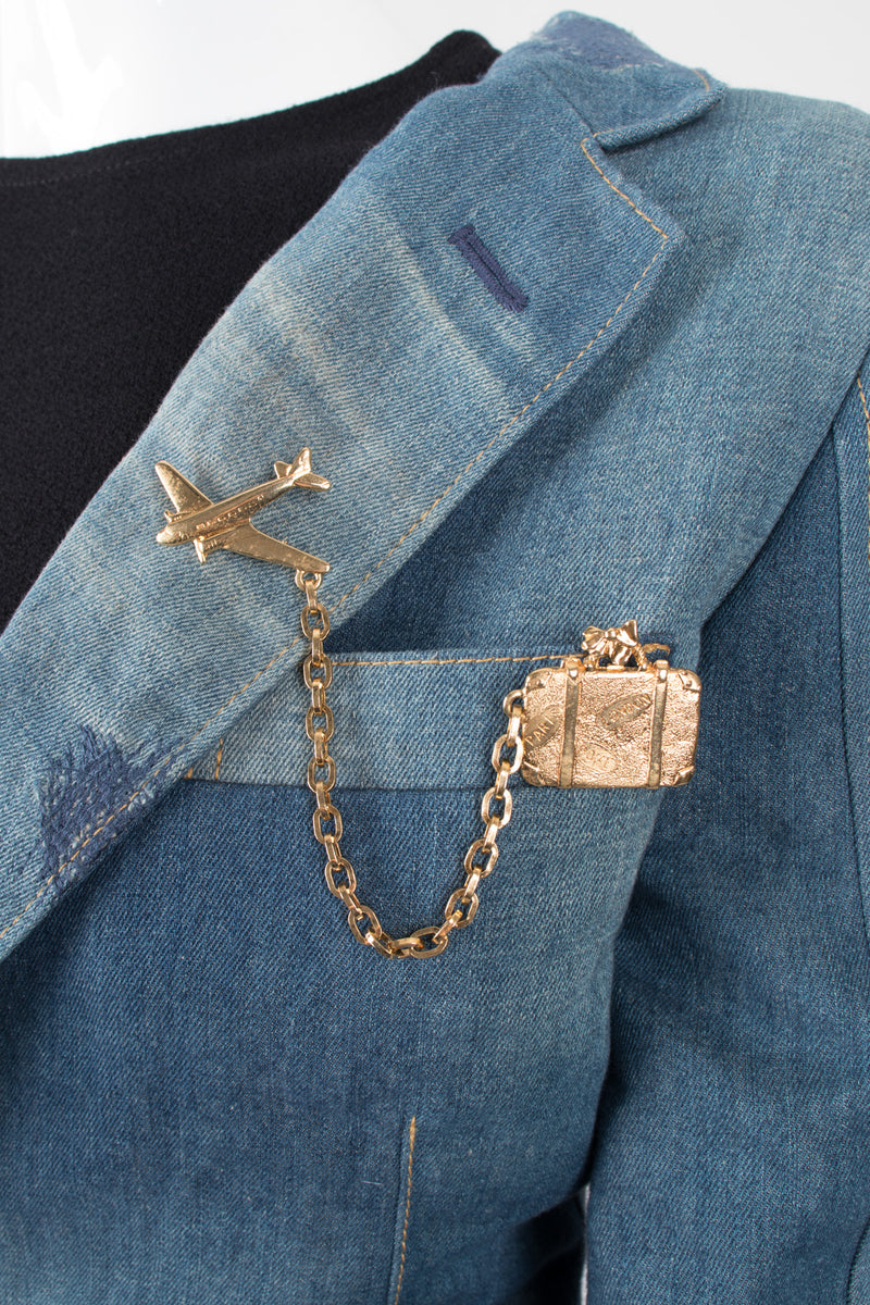 Kenneth Jay Lane KJL Jetsetter Airplane Suitcase Chain Brooch