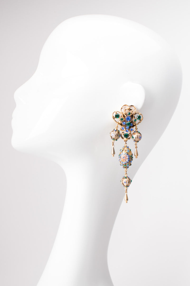 Cloisonne Faberge Jeweled Egg Chandelier Earrings