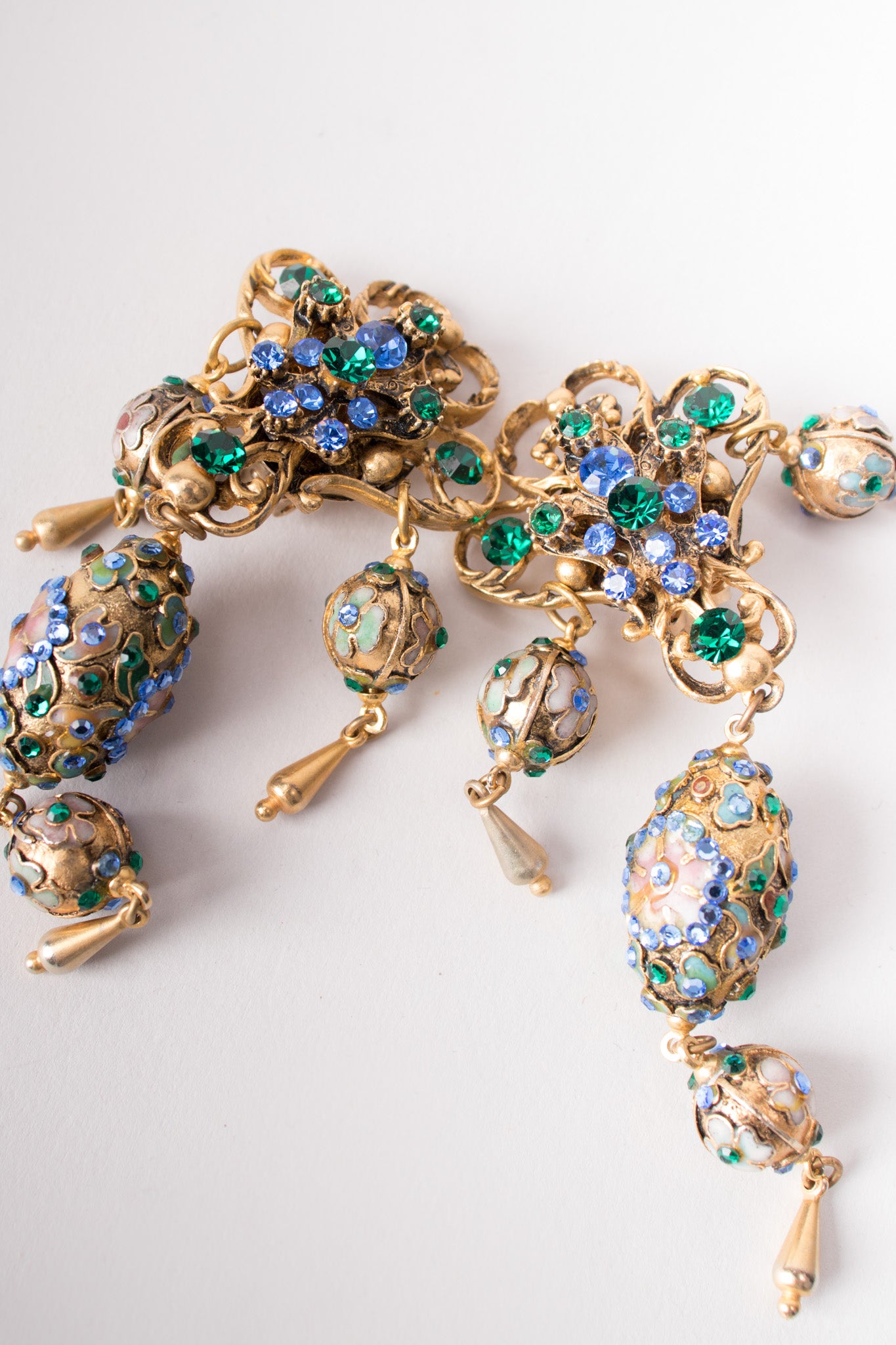 Cloisonne Faberge Jeweled Egg Chandelier Earrings