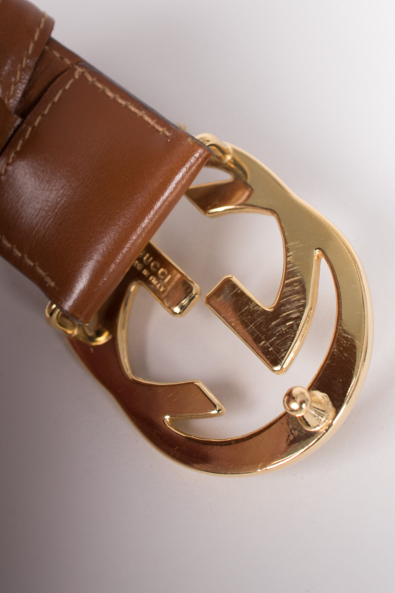 Gucci Vintage 80s Interlocking GG Buckle Leather Belt