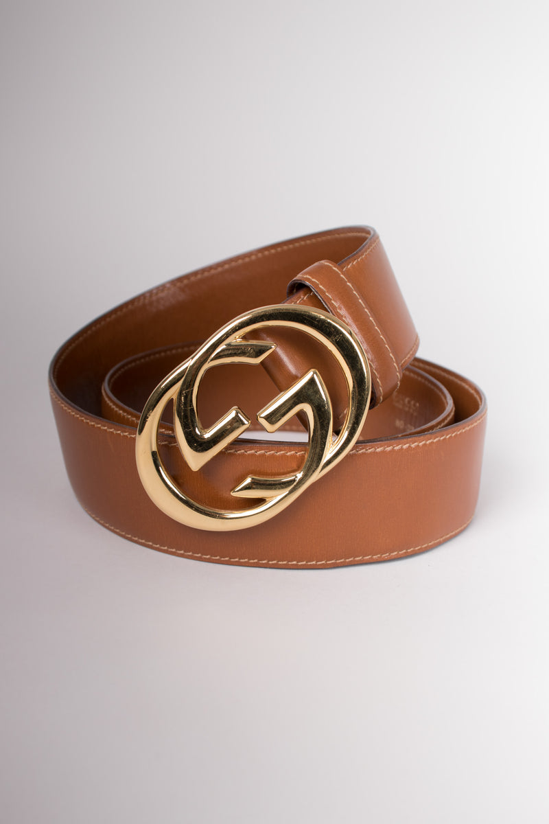 Gucci Vintage 80s GG Logo Buckle Leather Belt – Recess