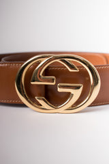 Gucci Vintage 80s Interlocking GG Buckle Leather Belt