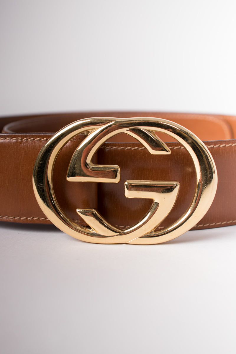 Gucci Vintage 80s Interlocking GG Buckle Leather Belt – Recess