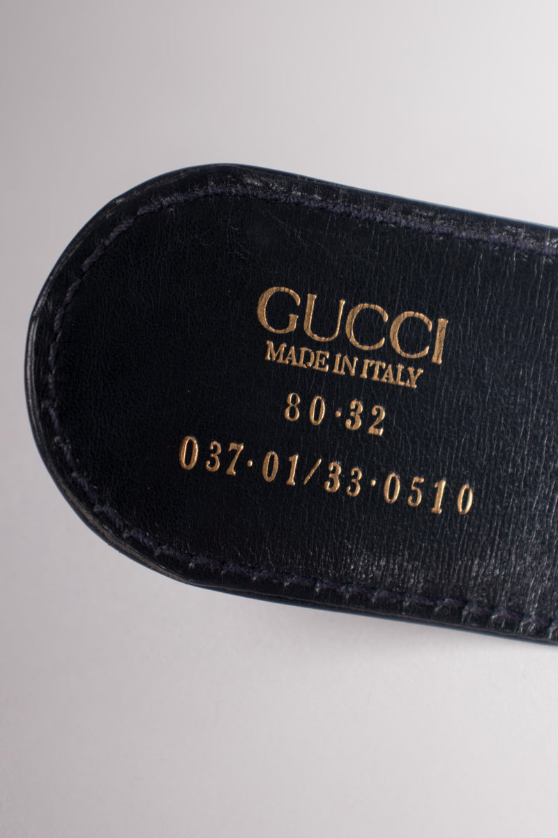 Gucci Vintage 80s GG Logo Buckle Leather Belt