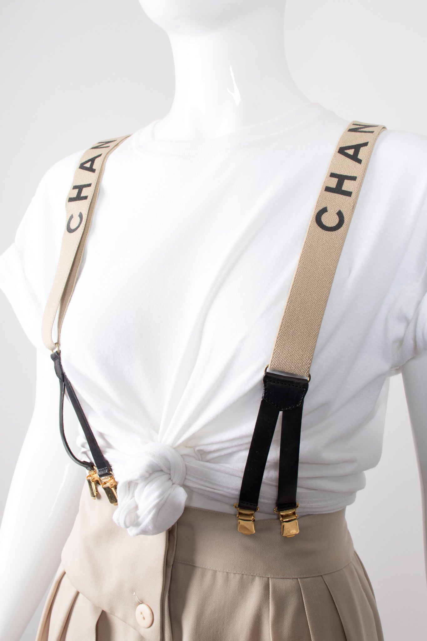 Chanel Runway White x Black CC Logo Suspenders 92ck817s