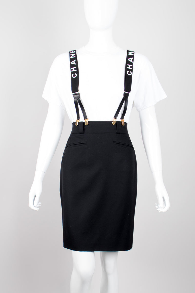 Black pants with Chanel suspenders  Suspenders fashion, Suspenders outfit,  Women suspender outfits