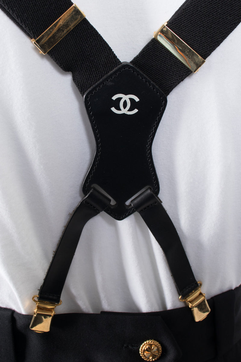 Chanel Vintage Rare Black Logo Suspenders