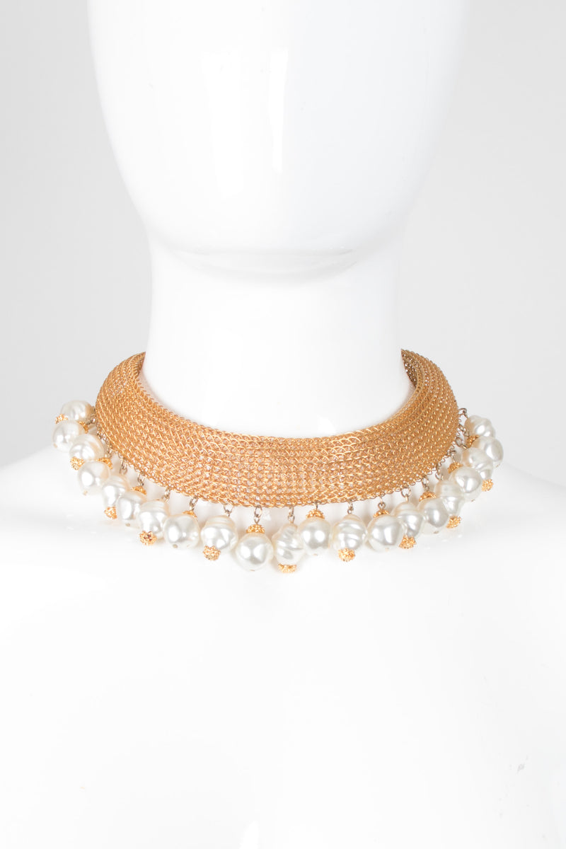 Unsigned Faux Freshwater Pearl Mesh Collar Choker Necklace