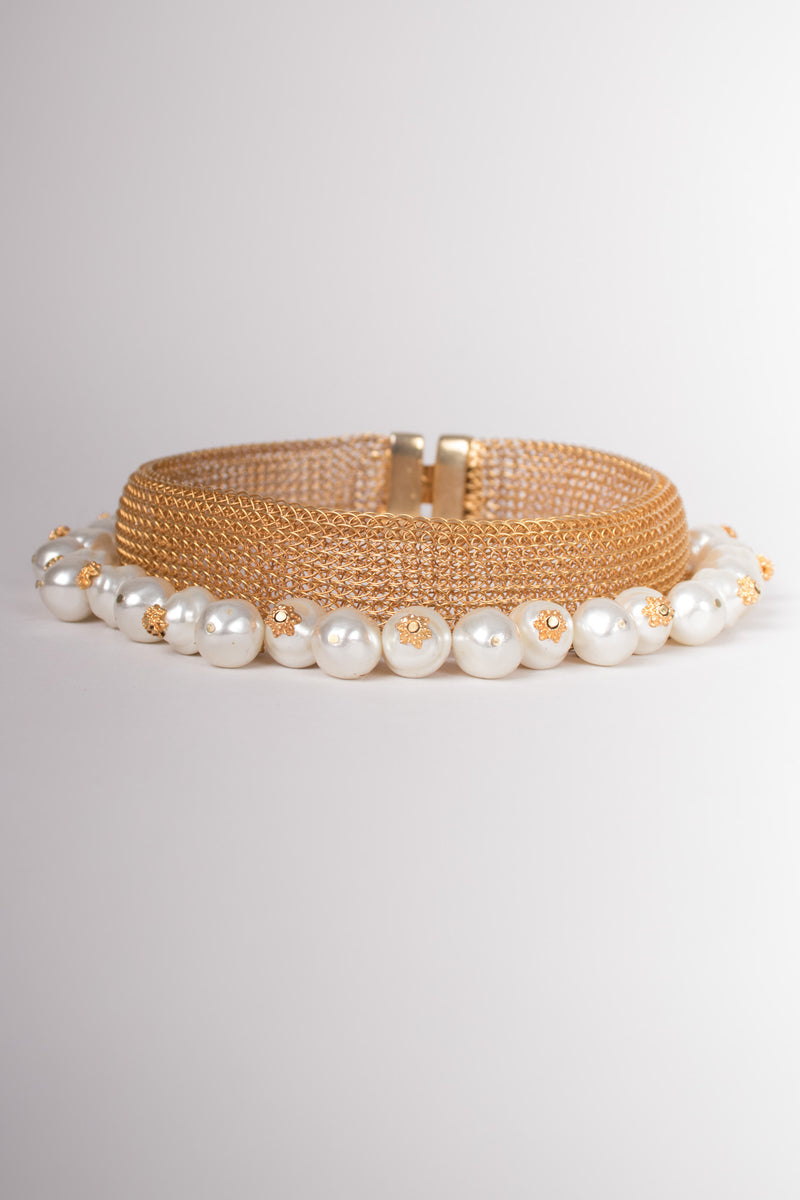 Unsigned Faux Freshwater Pearl Mesh Collar Choker Necklace