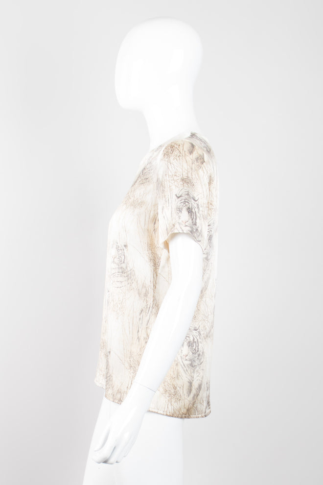 Escada White Tiger Silk Short Sleeve Tee
