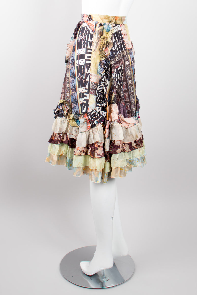 Christian Lacroix Floral Collage Print Asymmetrical Ruffle Skirt
