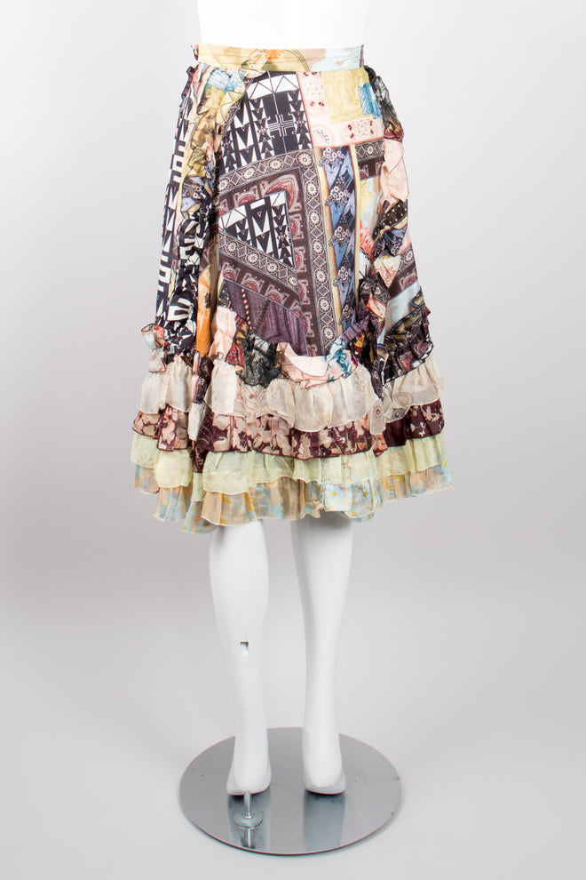 Christian Lacroix Floral Collage Print Asymmetrical Ruffle Skirt