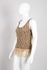 Salvatore Ferragamo Gold Armor Draped Chain Crochet Tank