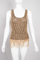 Salvatore Ferragamo Gold Armor Draped Chain Crochet Tank