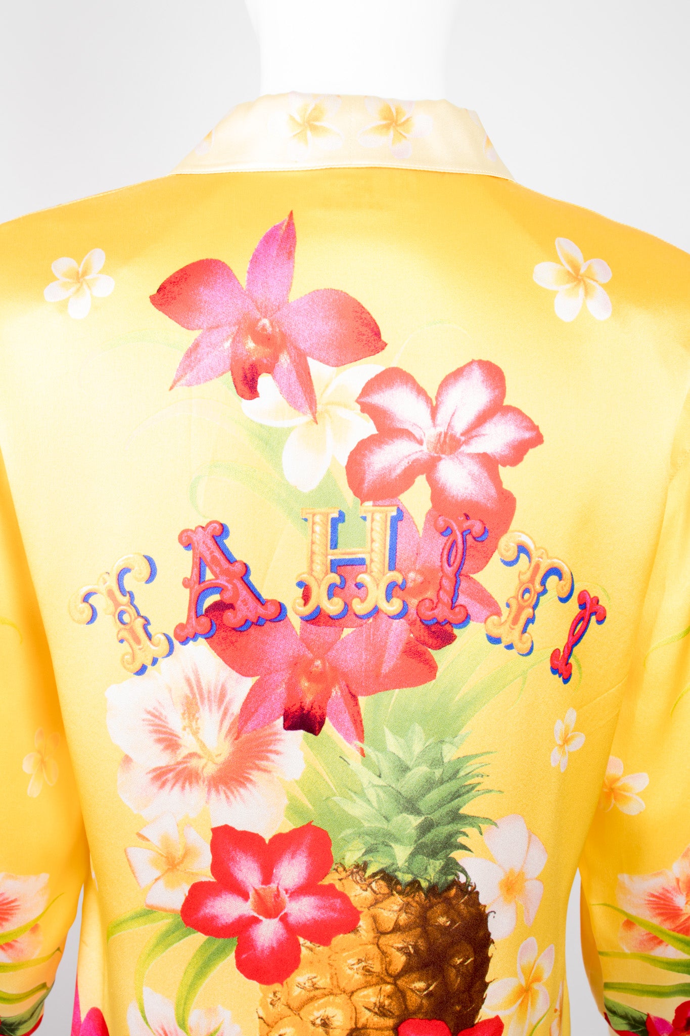 Escada Tahiti Tiare Pineapple Silk Satin Souvenir Pajama Shirt