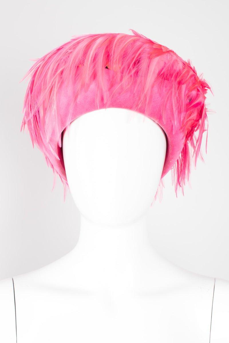 Leslie James Flamingo Pink Velvet Feather Shacko Pillbox Hat