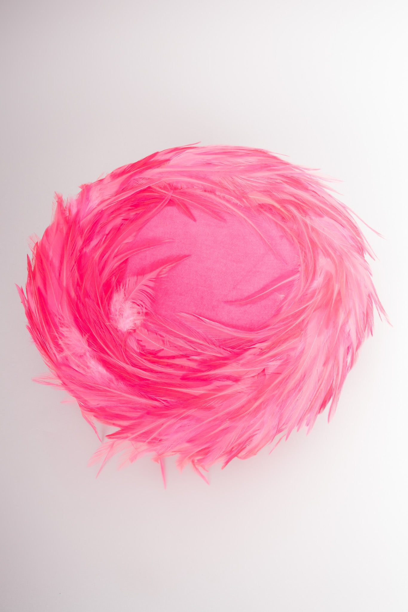 Leslie James Flamingo Pink Velvet Feather Shacko Pillbox Hat