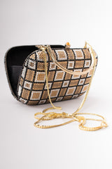 Checkered Rhinestone Vintage Metal Clutch Minaudiere