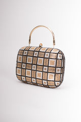 Checkered Rhinestone Vintage Metal Clutch Minaudiere