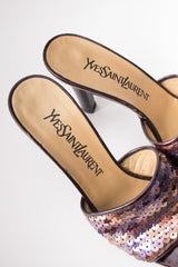 Yves Saint Laurent YSL Bronze Sequined Platform Mules