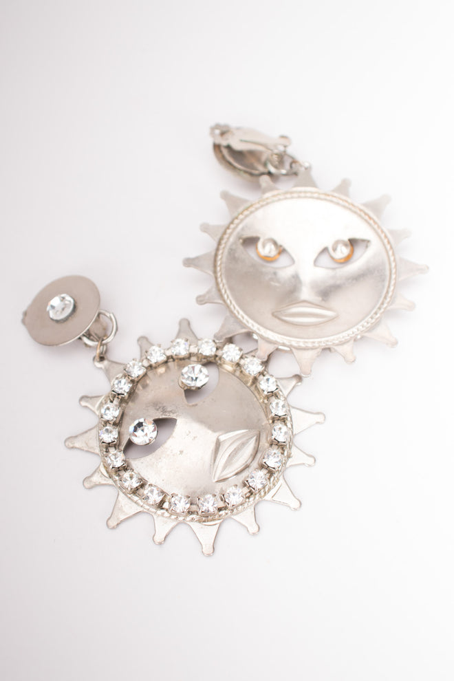 Sparkling Silver Celestial Sun Earrings