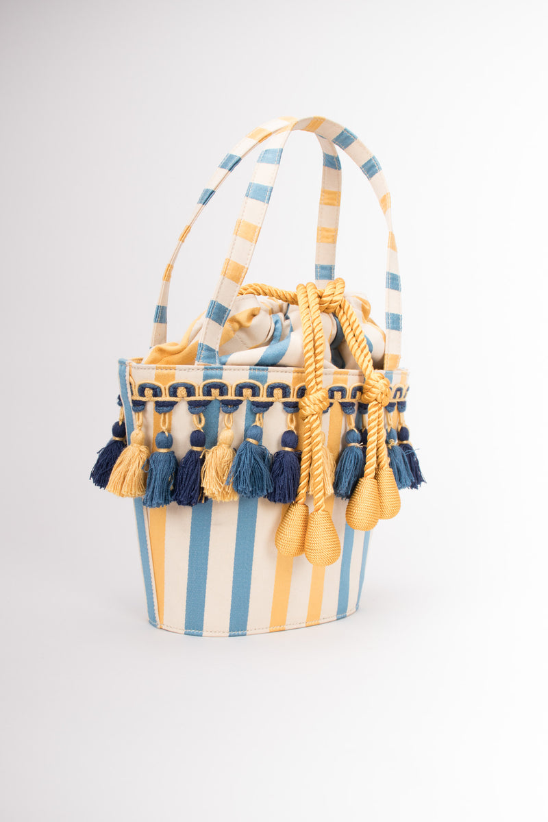 Pibra Firenze Whimsical Silk Stripe Carnival Masquerade Tassel Bag