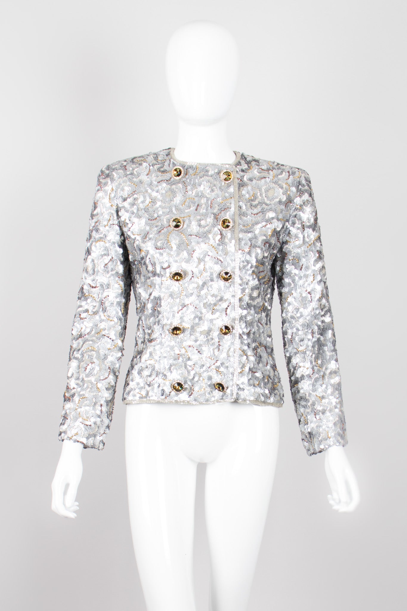 Victor Costa Wavy Embellished Double Breasted Band Jacket 