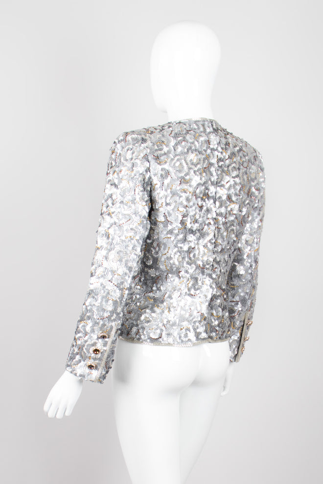 Victor Costa Wavy Embellished Double Breasted Band Jacket 