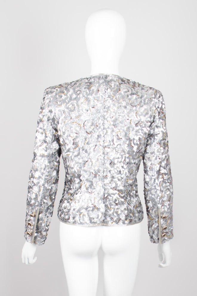 Victor Costa Wavy Embellished Double Breasted Band Jacket 