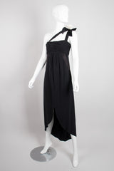 Chanel Empire Asymmetrical Chiffon Camelia Black Tie Dress